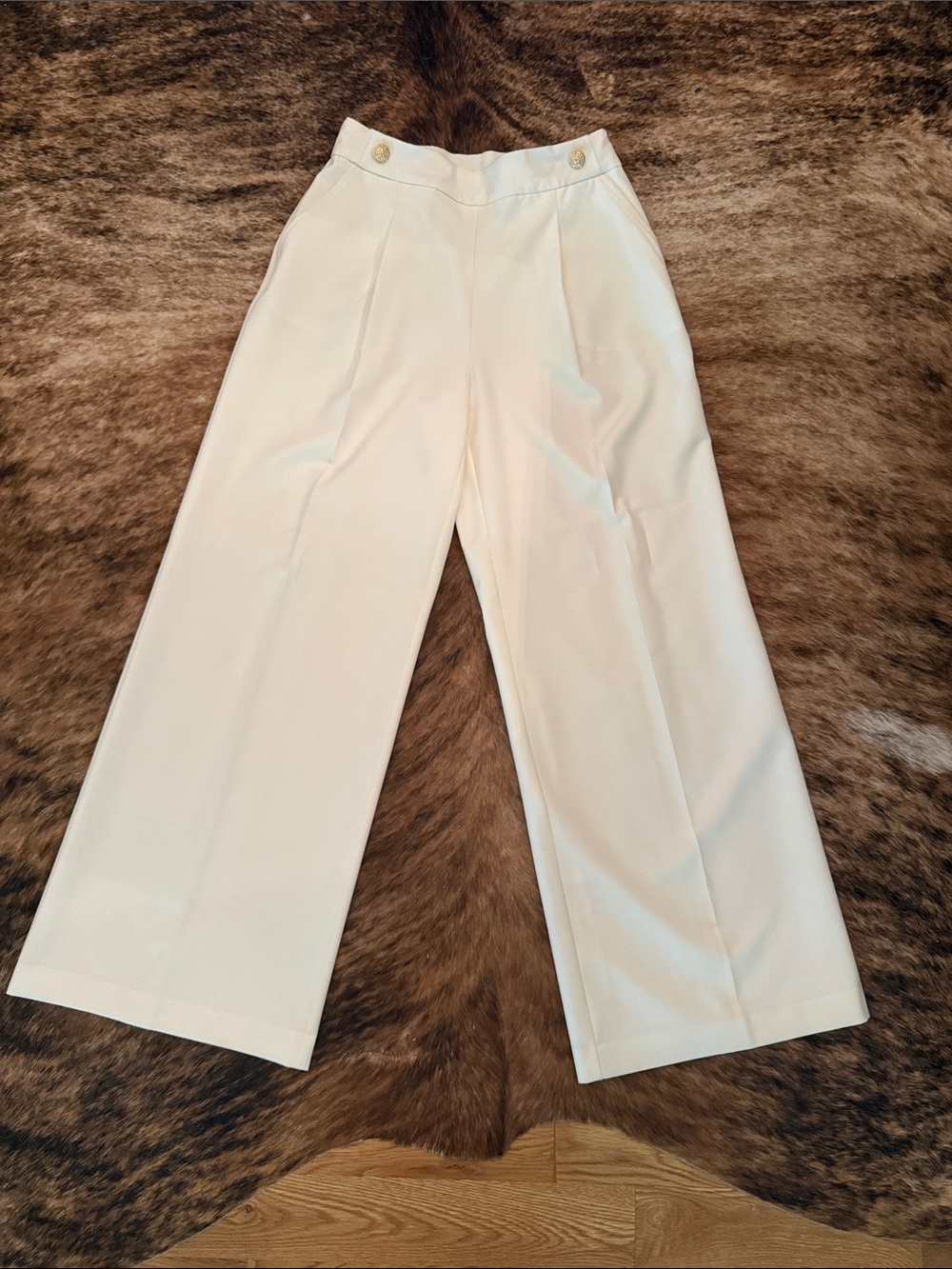 INC International Concepts Cream Wide-Leg Pleated Pants